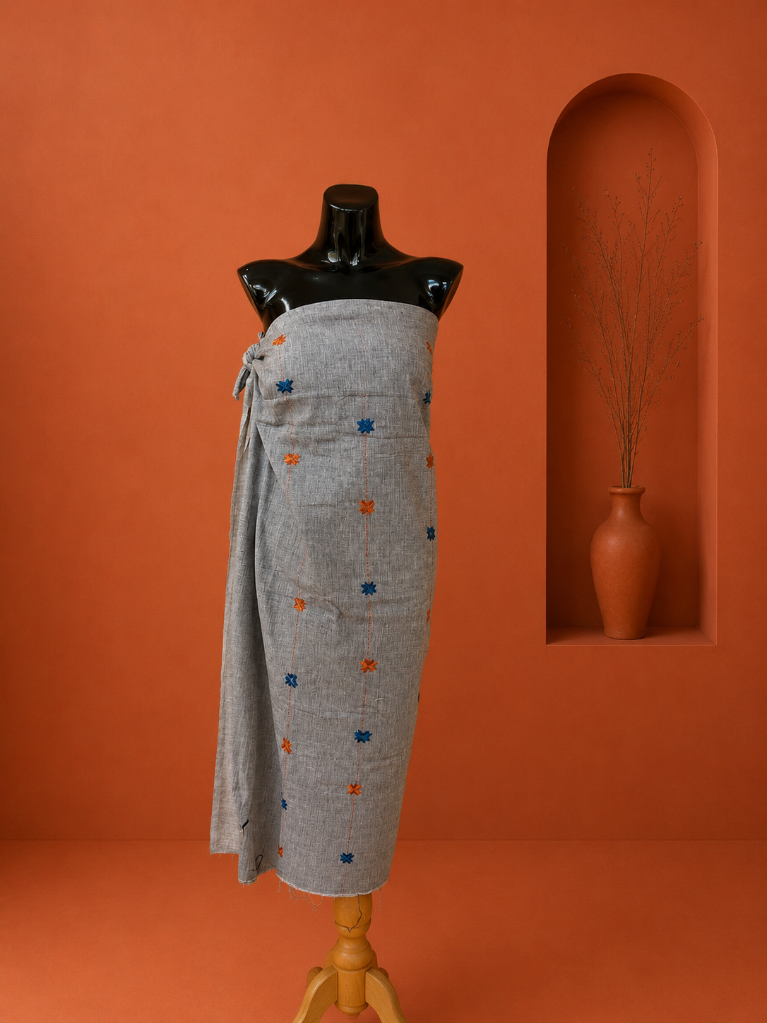 Grey South Cotton Embroidered 3 Pc Dress Material