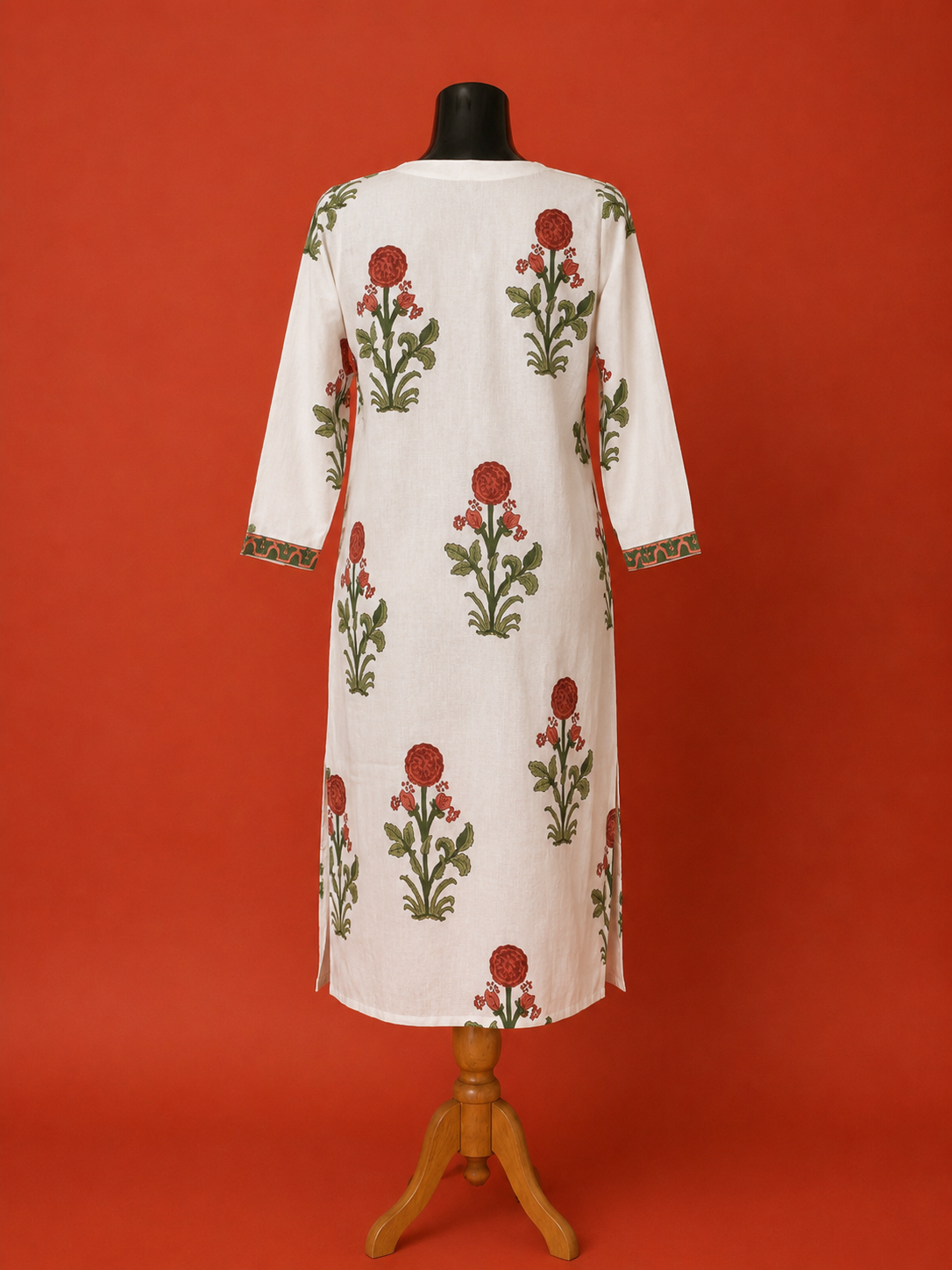 White Cotton Mughal Flower Kurta