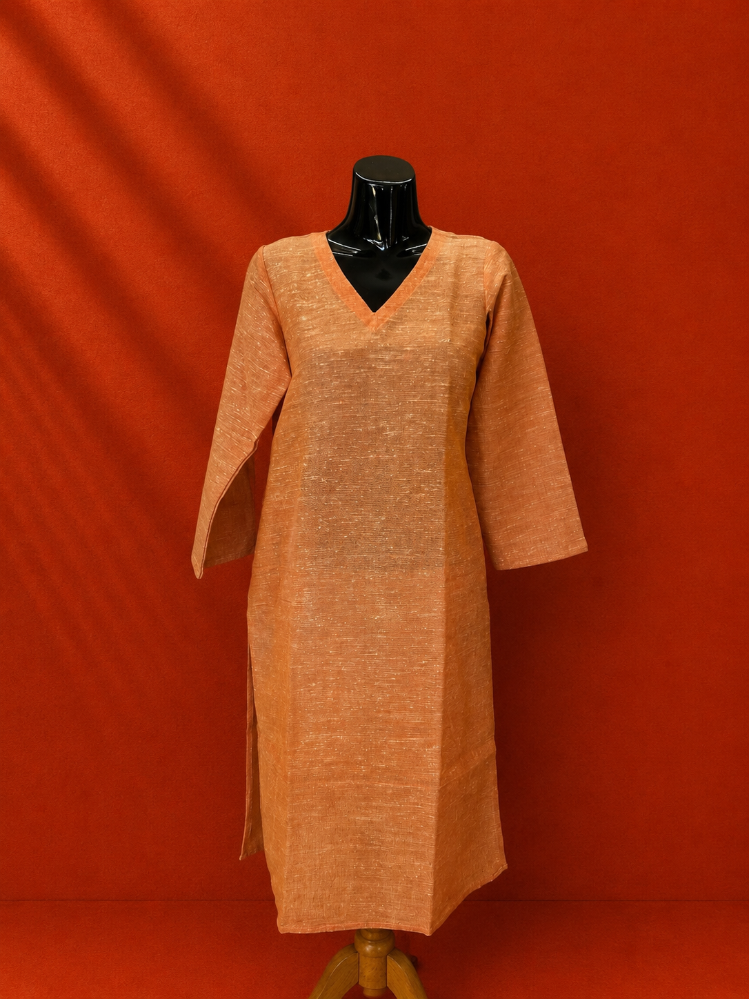 Orange Cotton Khadi Kurta