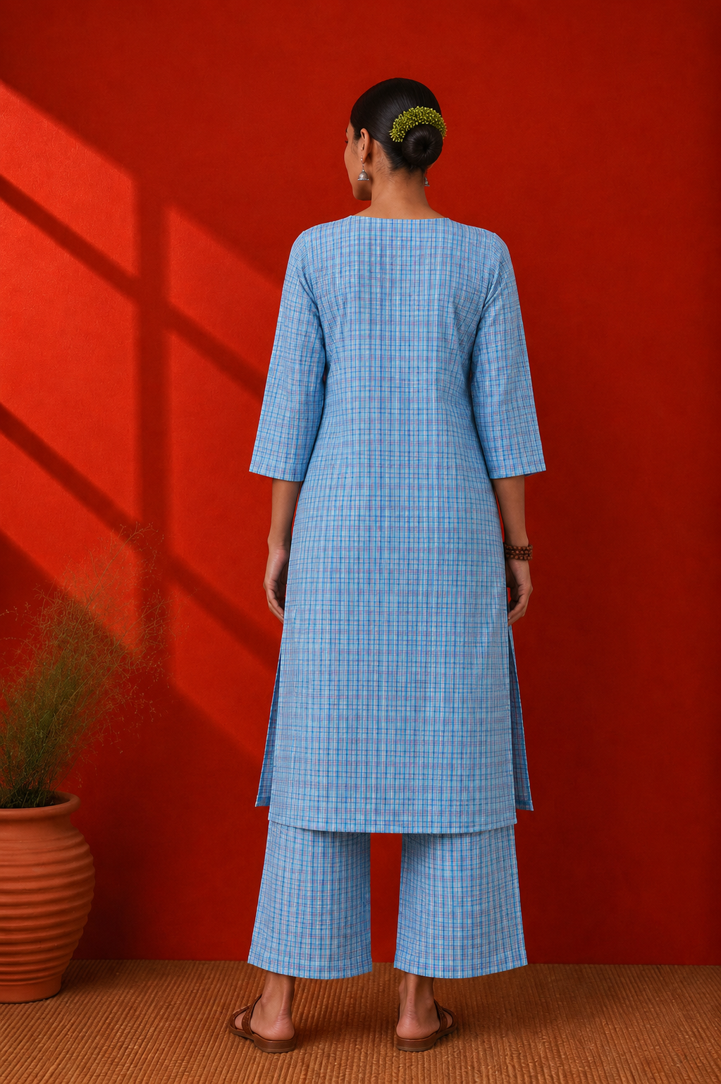 Blue Cotton Khadi Kurta Set