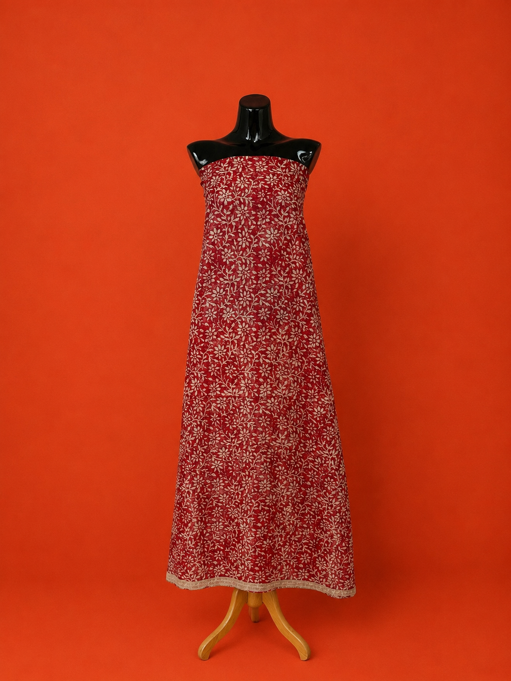 Red Kota Doria Block Print 2 Pc Dress Material