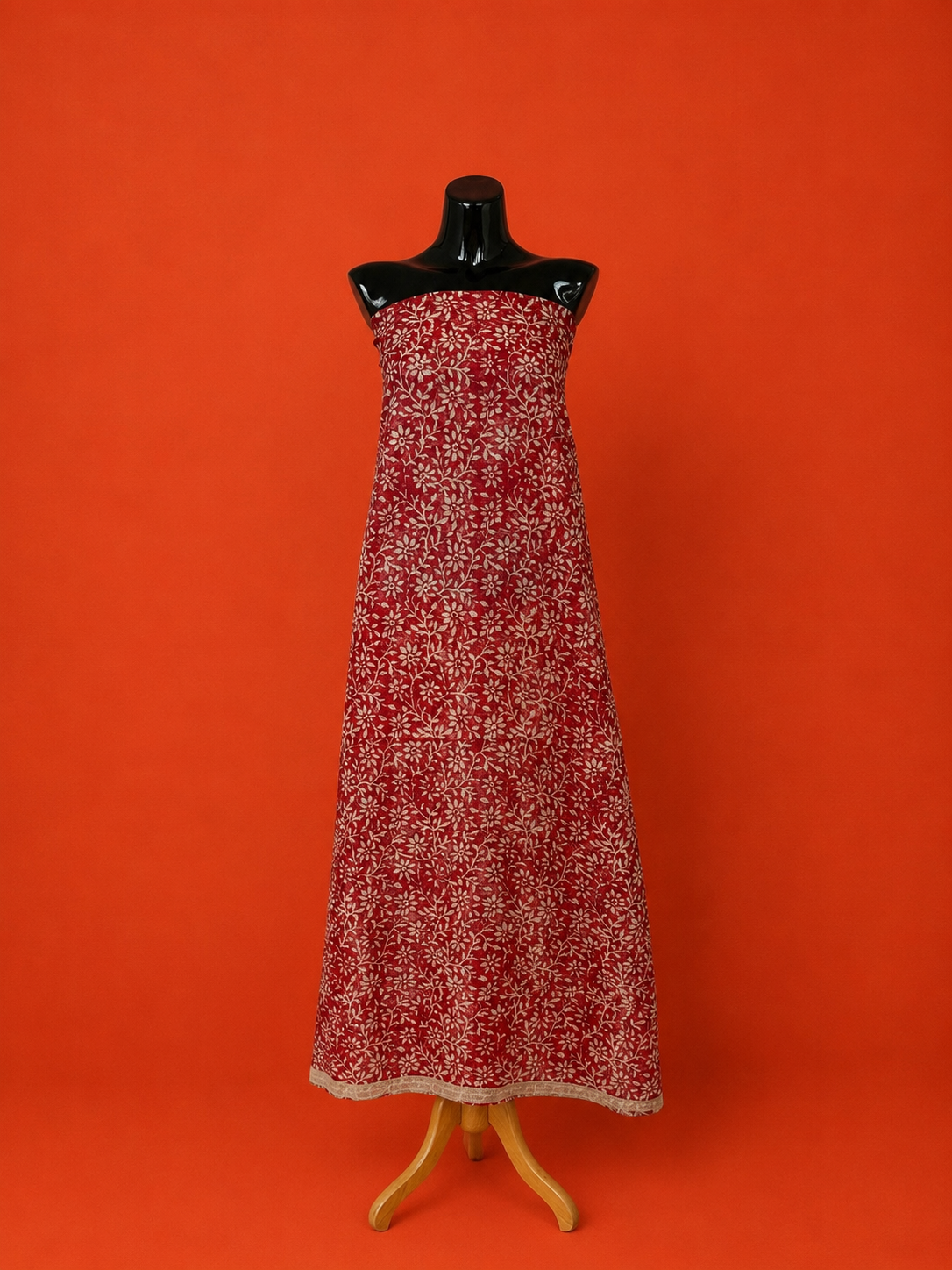 Red Kota Doria Block Print 2 Pc Dress Material