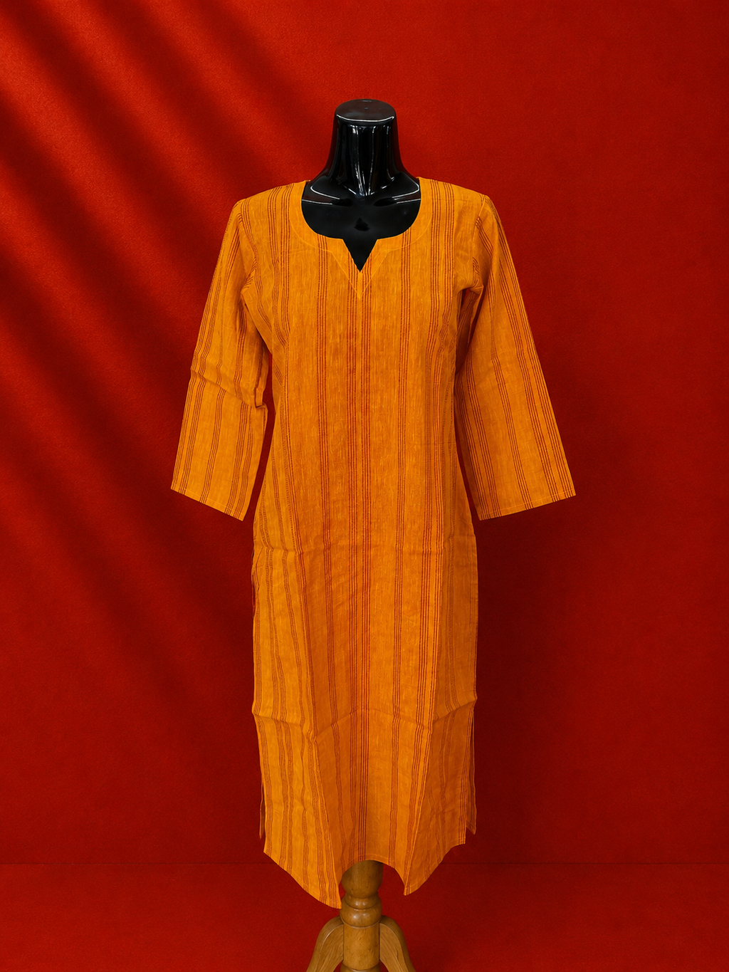 Orange Cotton Khadi Kurta