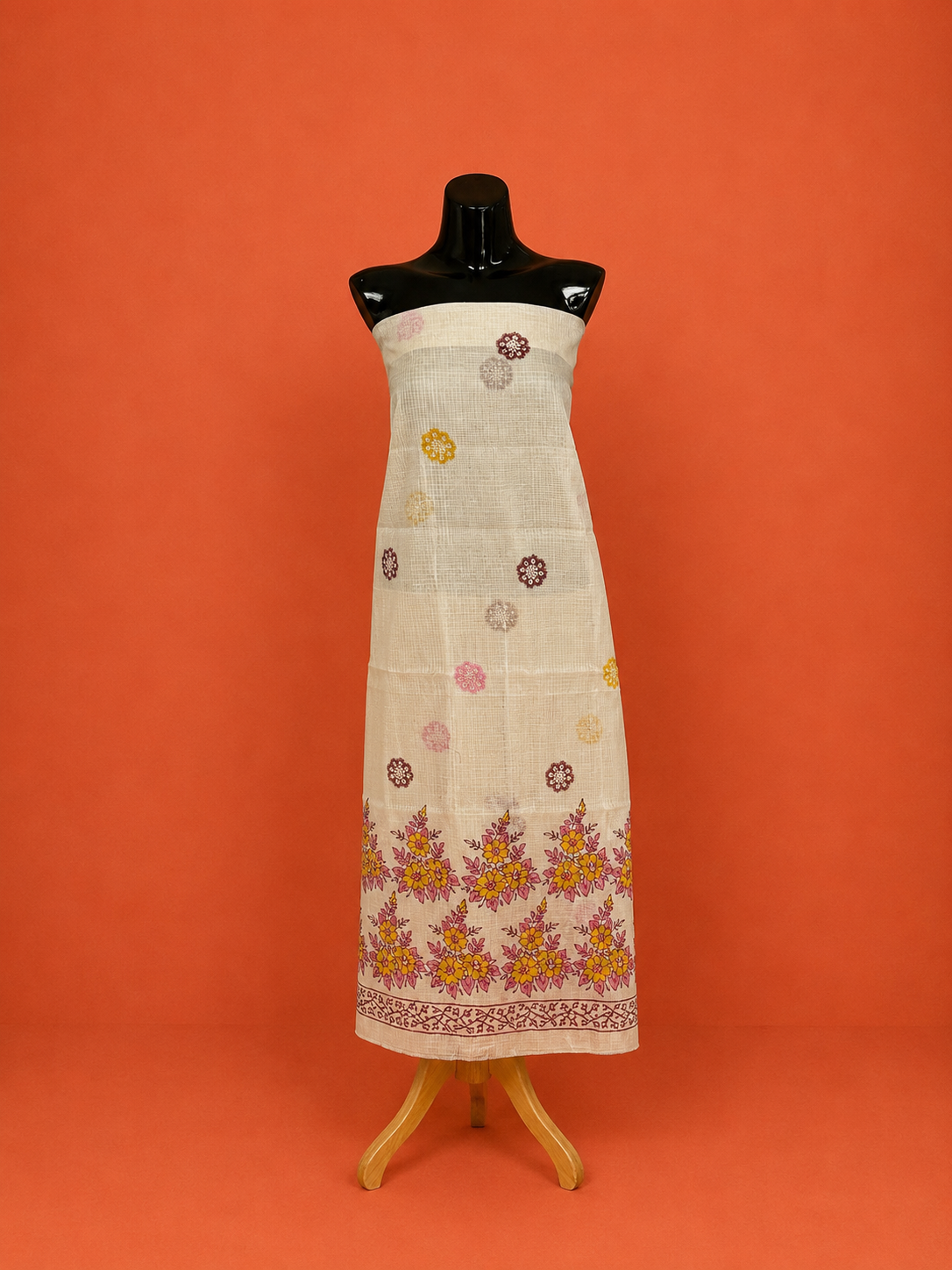 Yellow Kota Doria Block Print 2 Pc Dress May