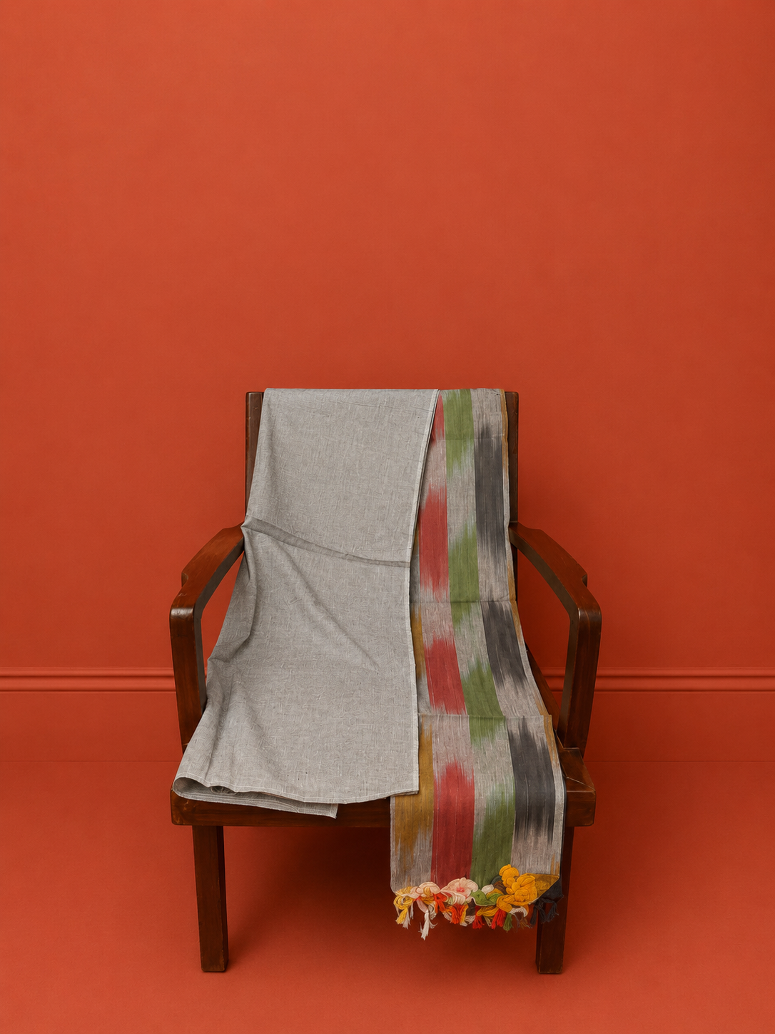 Grey Ikat Embroidered 3 Pc Dress Material
