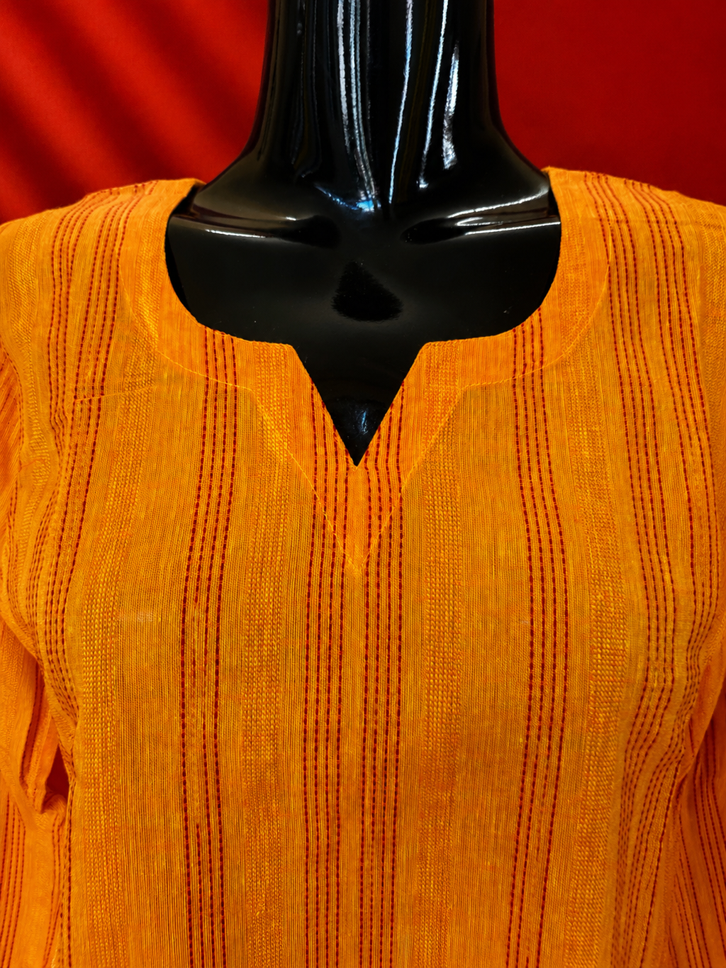 Orange Cotton Khadi Kurta