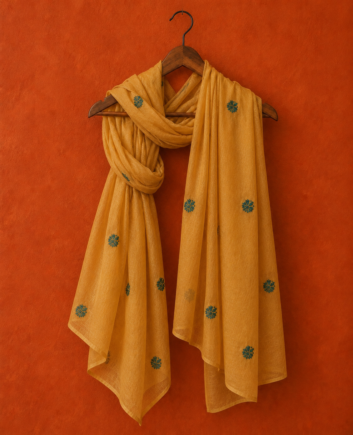 Yellow Cotton Chikankari Dupatta