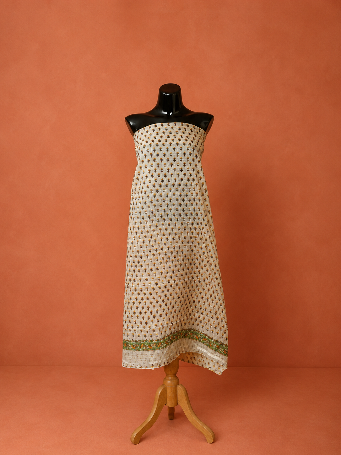 Yellow Kota Doria Block Print 2Pc Dress Material