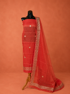 Red Kota Doria Embroidered 2 Pc Dress Material