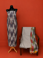 Grey Ikat Embroidered 3 Pc Dress Material