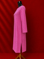 Pink Cotton Khadi Kurta