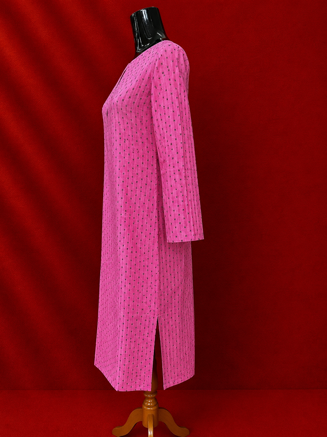 Pink Cotton Khadi Kurta