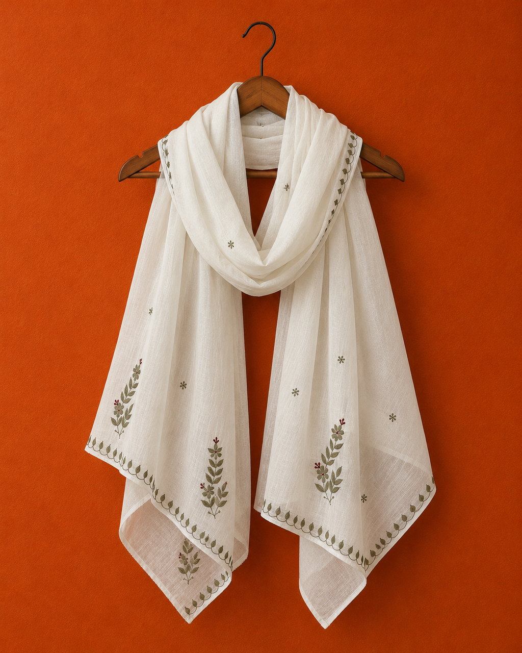 White Cotton Chikankari Dupatta