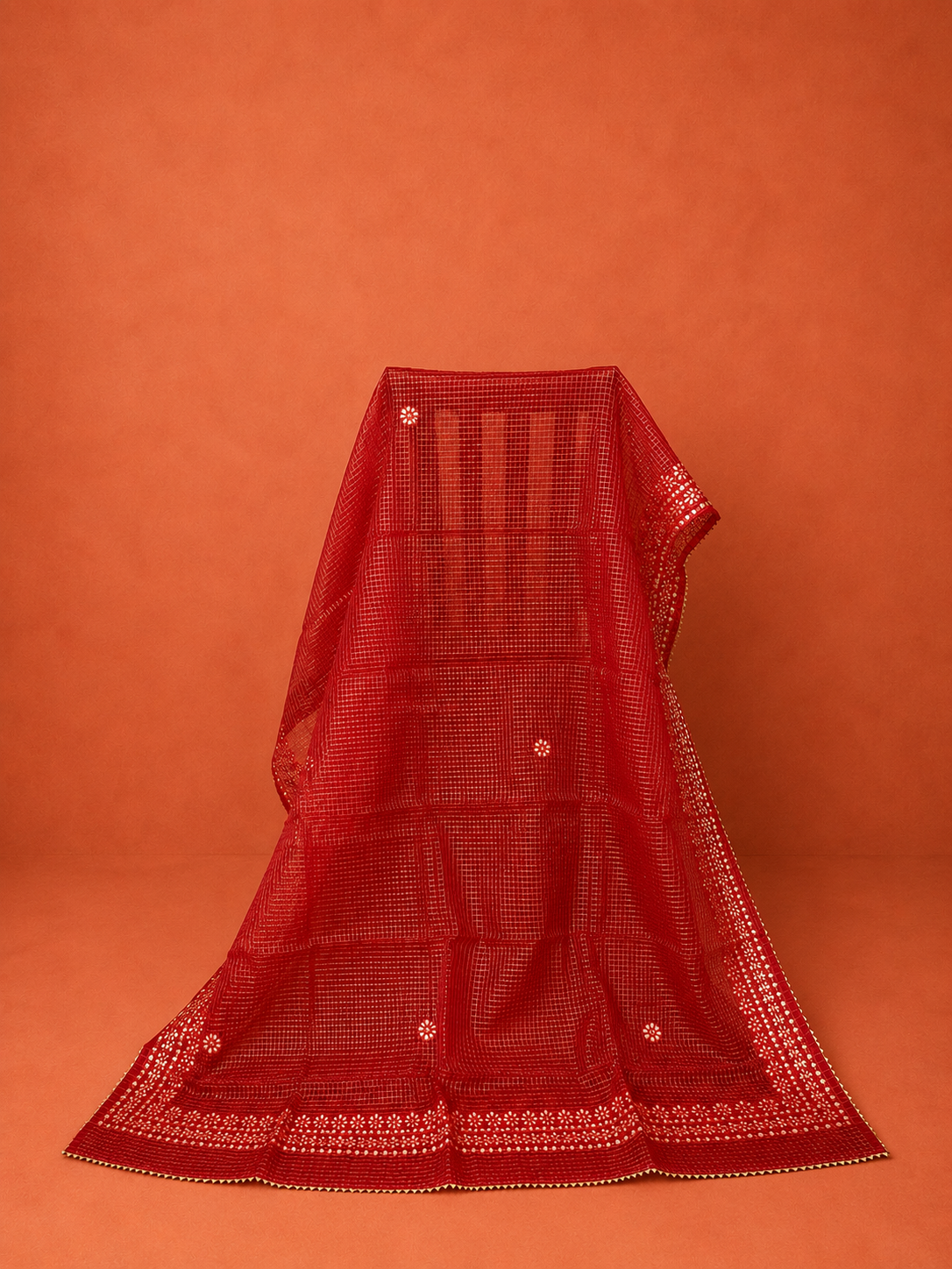 Red Kota Doria Embroidered 2 Pc Dress Material