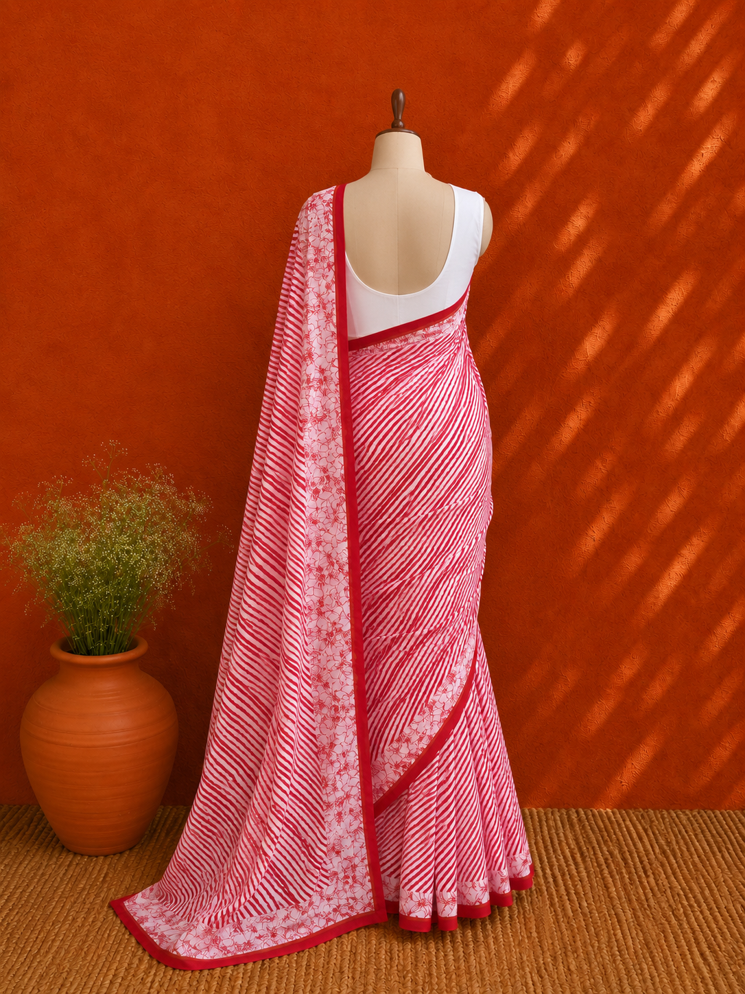 Red Georgette Lehriya Sari