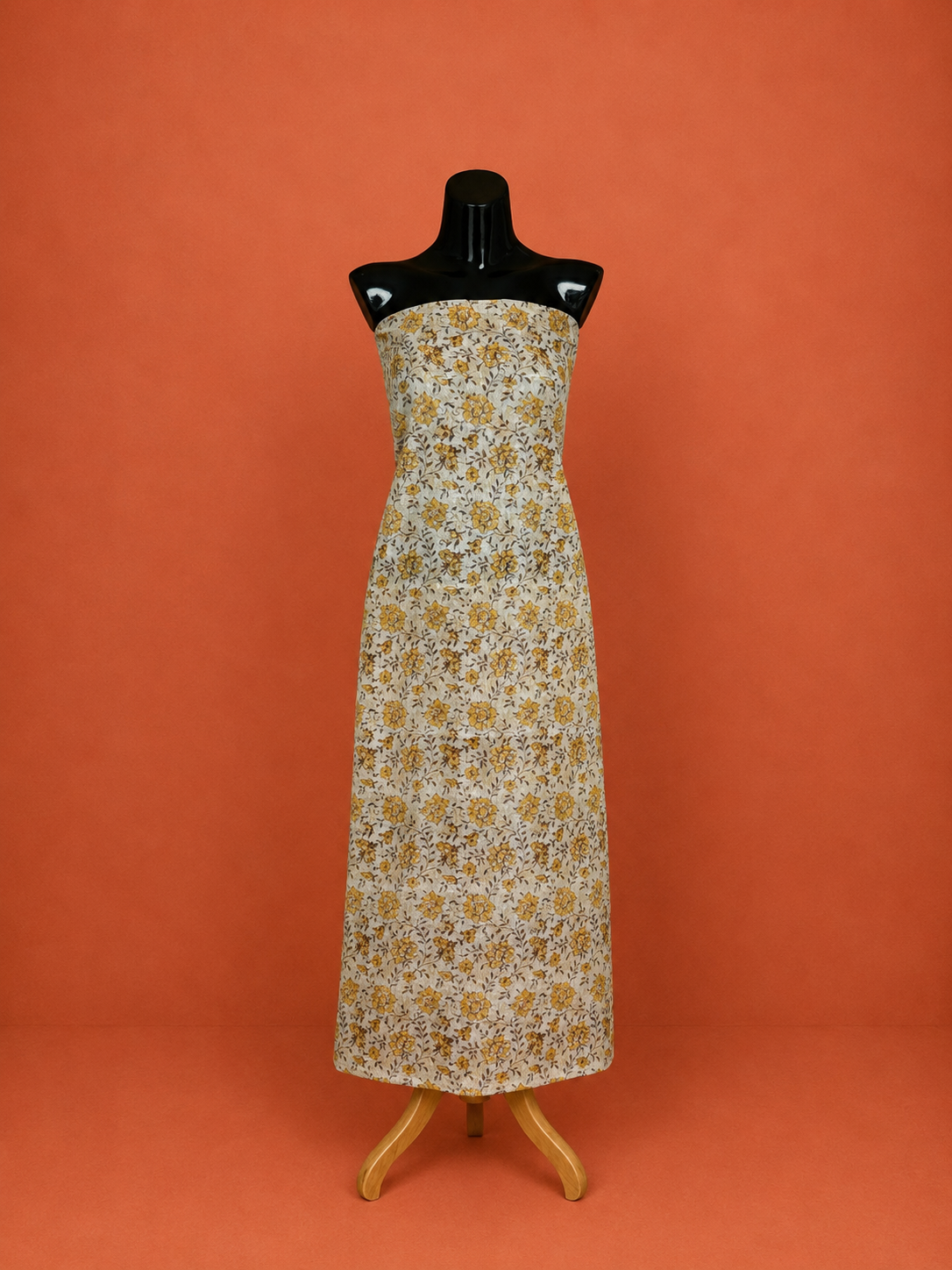 Yellow Kota Doria Block Print 2 Pc Dress Material