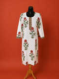 White Cotton Mughal Flower Kurta
