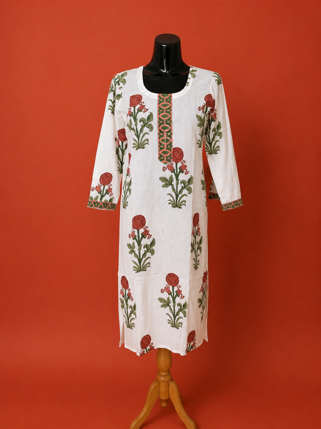 White Cotton Mughal Flower Kurta