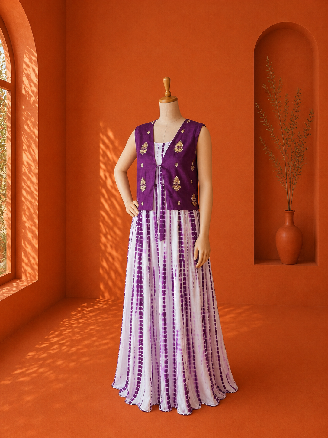 Purple Georgette Shibori Dress