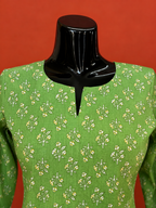 Green Cotton Printed Kurta