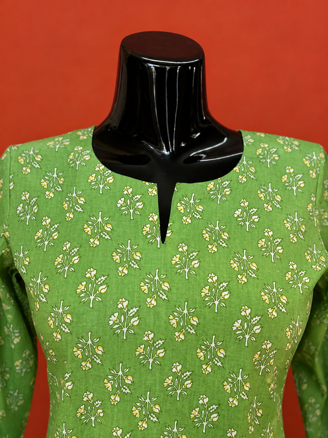 Green Cotton Printed Kurta