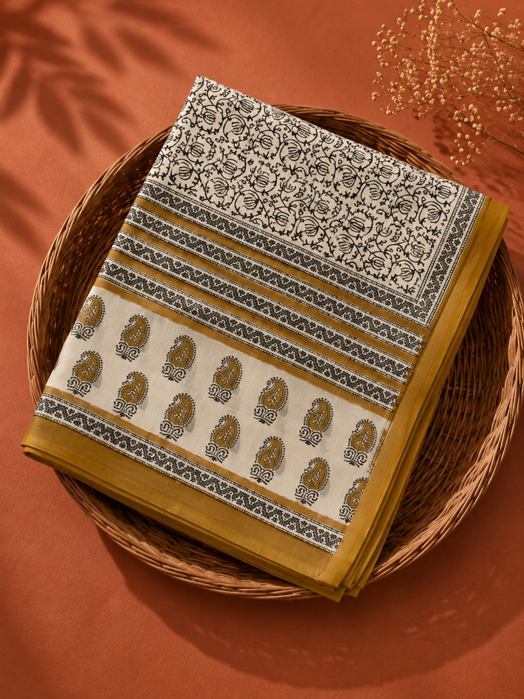 Yellow Cotton Bagru Print Dupatta