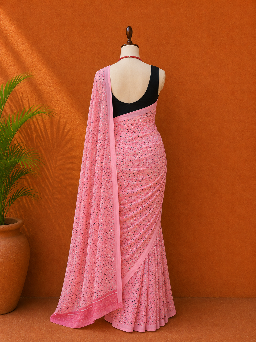 Pink Printed Georgette Sari