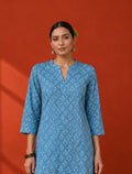 Blue Cotton Printed Kurta Set