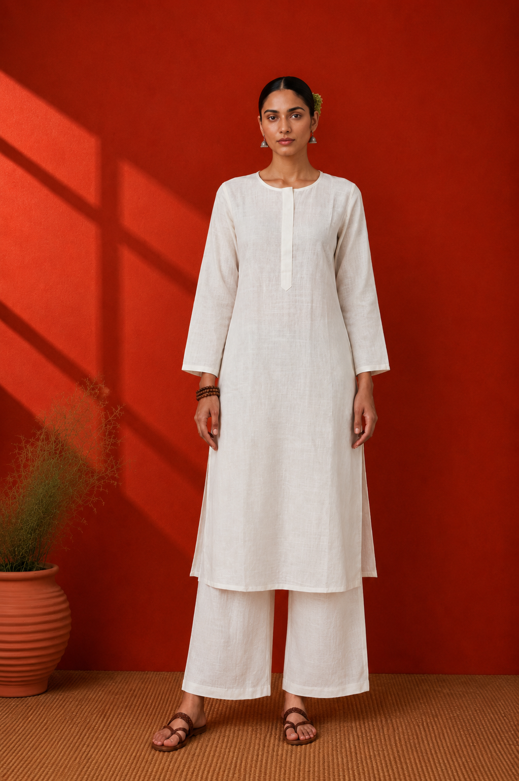White Cotton Kurta Set