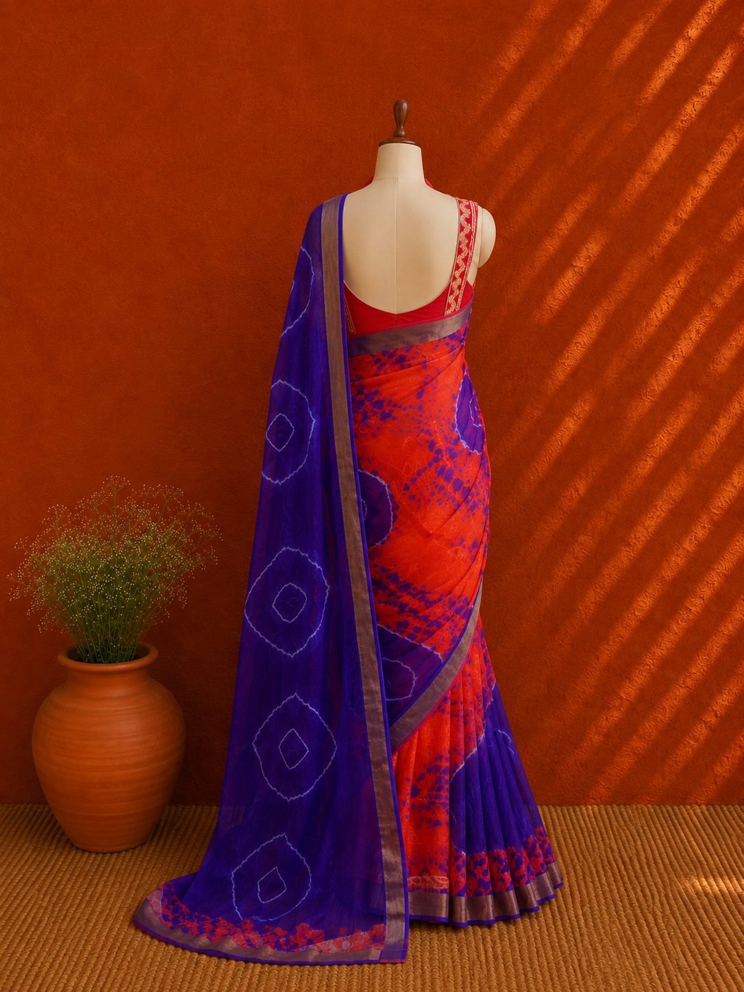 Blue Kota Doria Shibori Sari