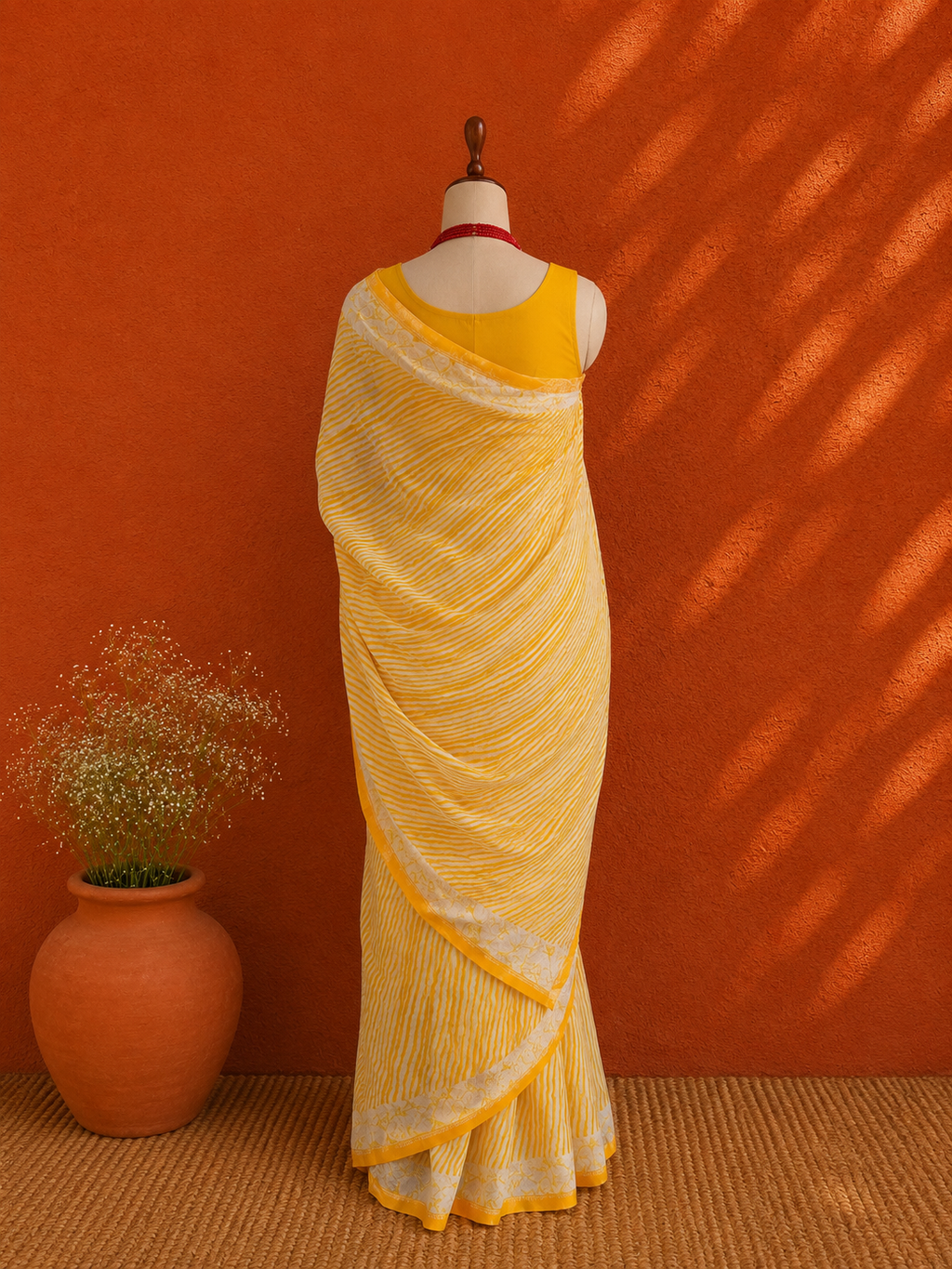 Yellow Lehriya Georgette Sari