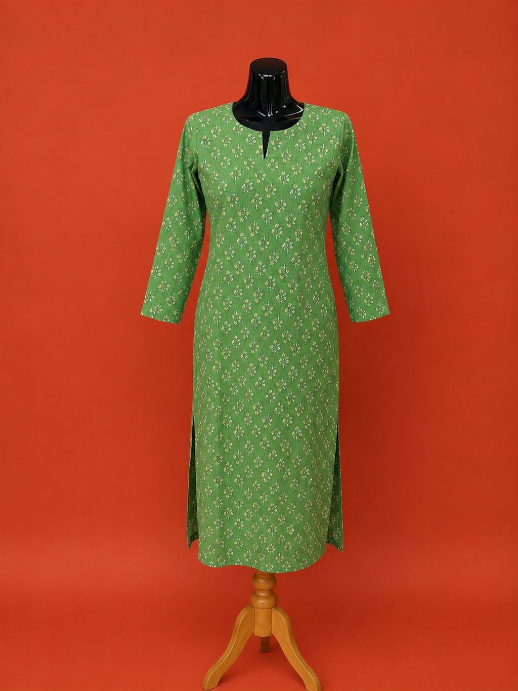 Green Cotton Printed Kurta