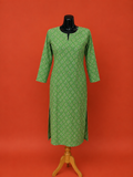 Green Cotton Printed Kurta