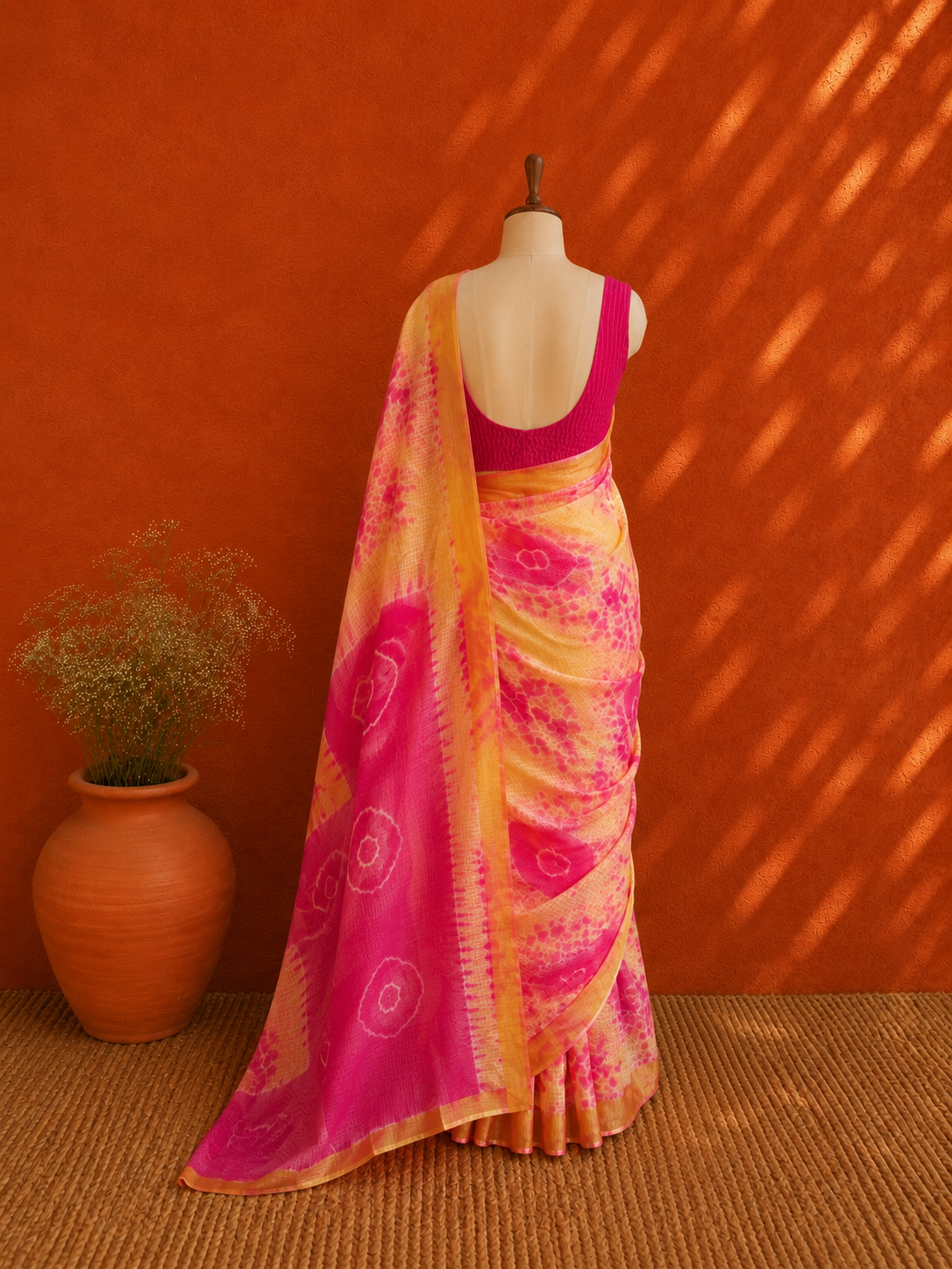 Yellow Shibori Kota Doria Sari