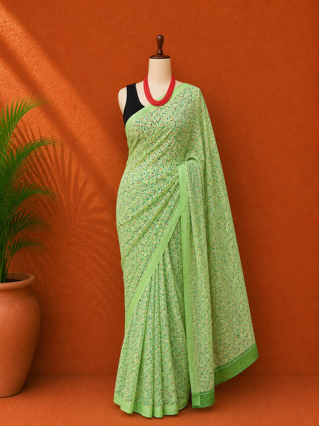 Green Printed Georgette Sari