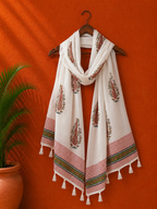 White Block Print Cotton Stole