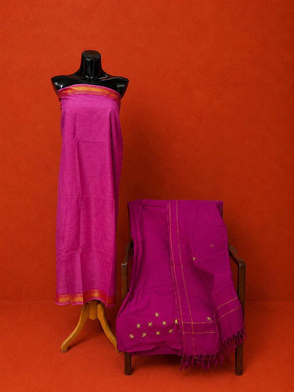 Pink South Cotton Embroidered 3pc Dress Material