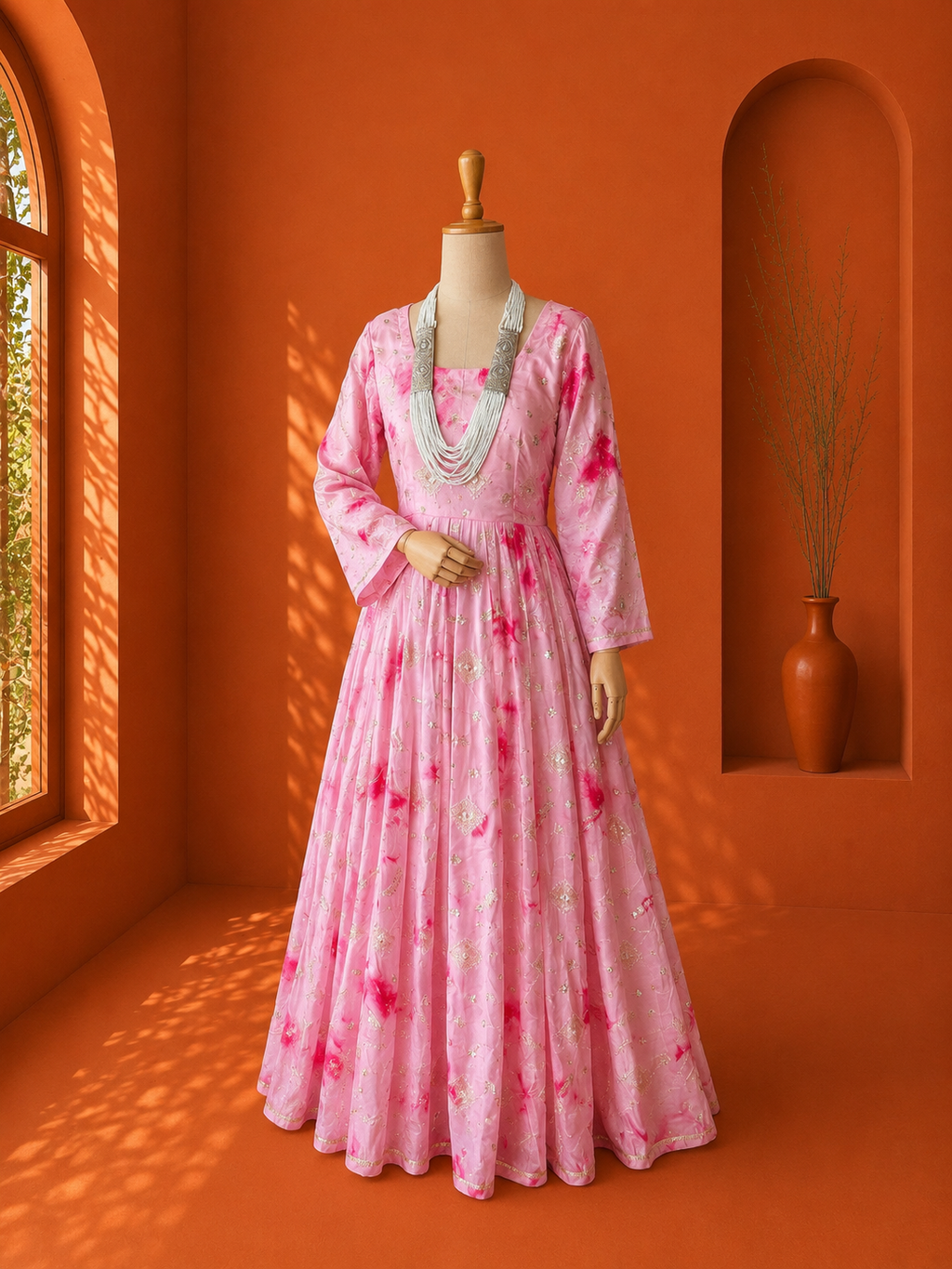Pink Georgette Shibori Dress