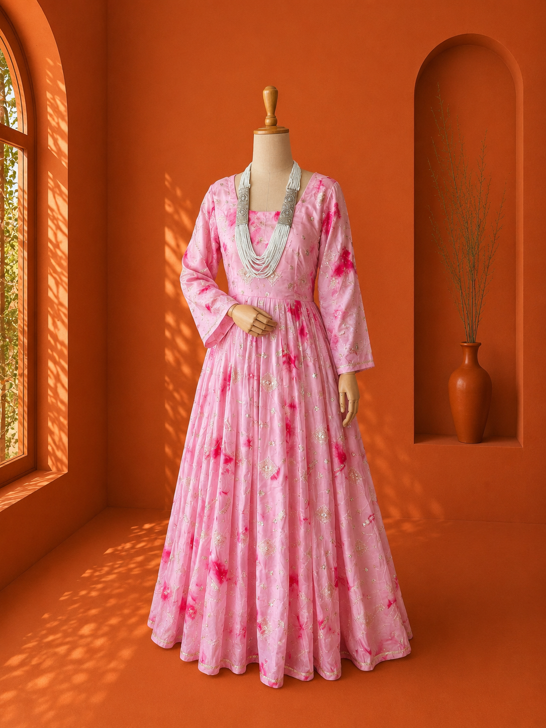 Pink Georgette Shibori Dress