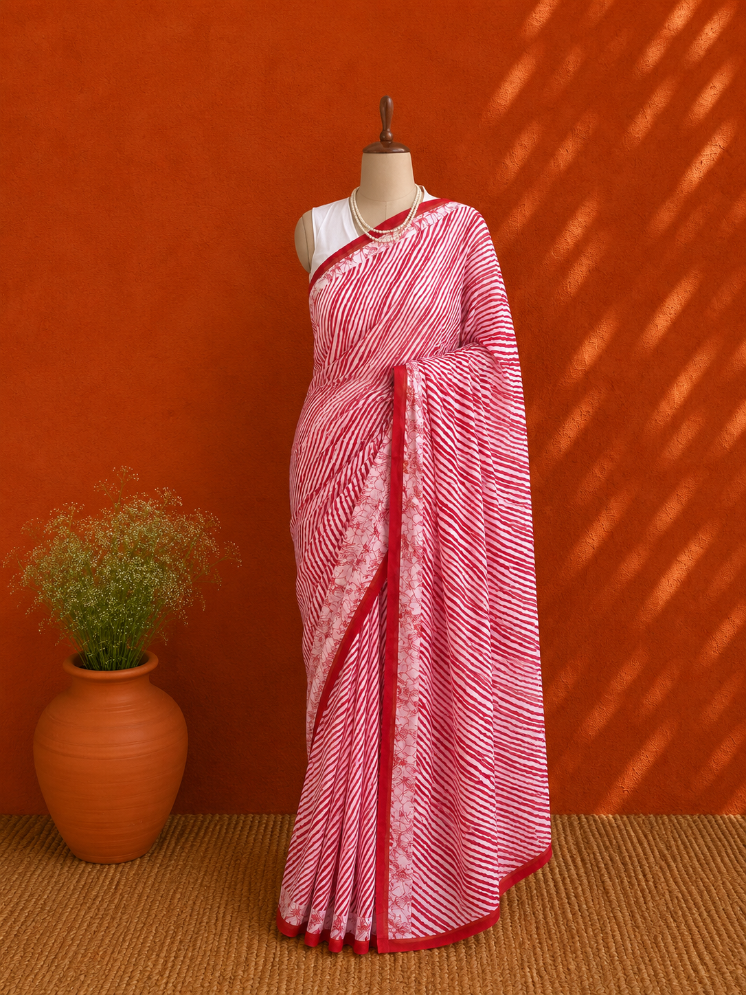 Red Georgette Lehriya Sari