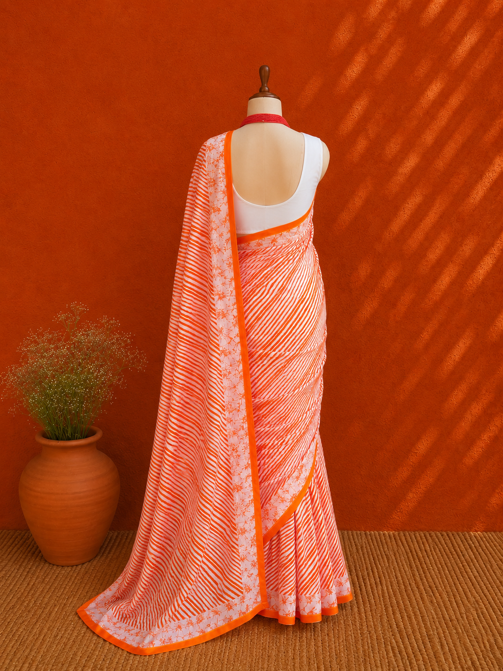 Orange Georgette Lehriya Sari