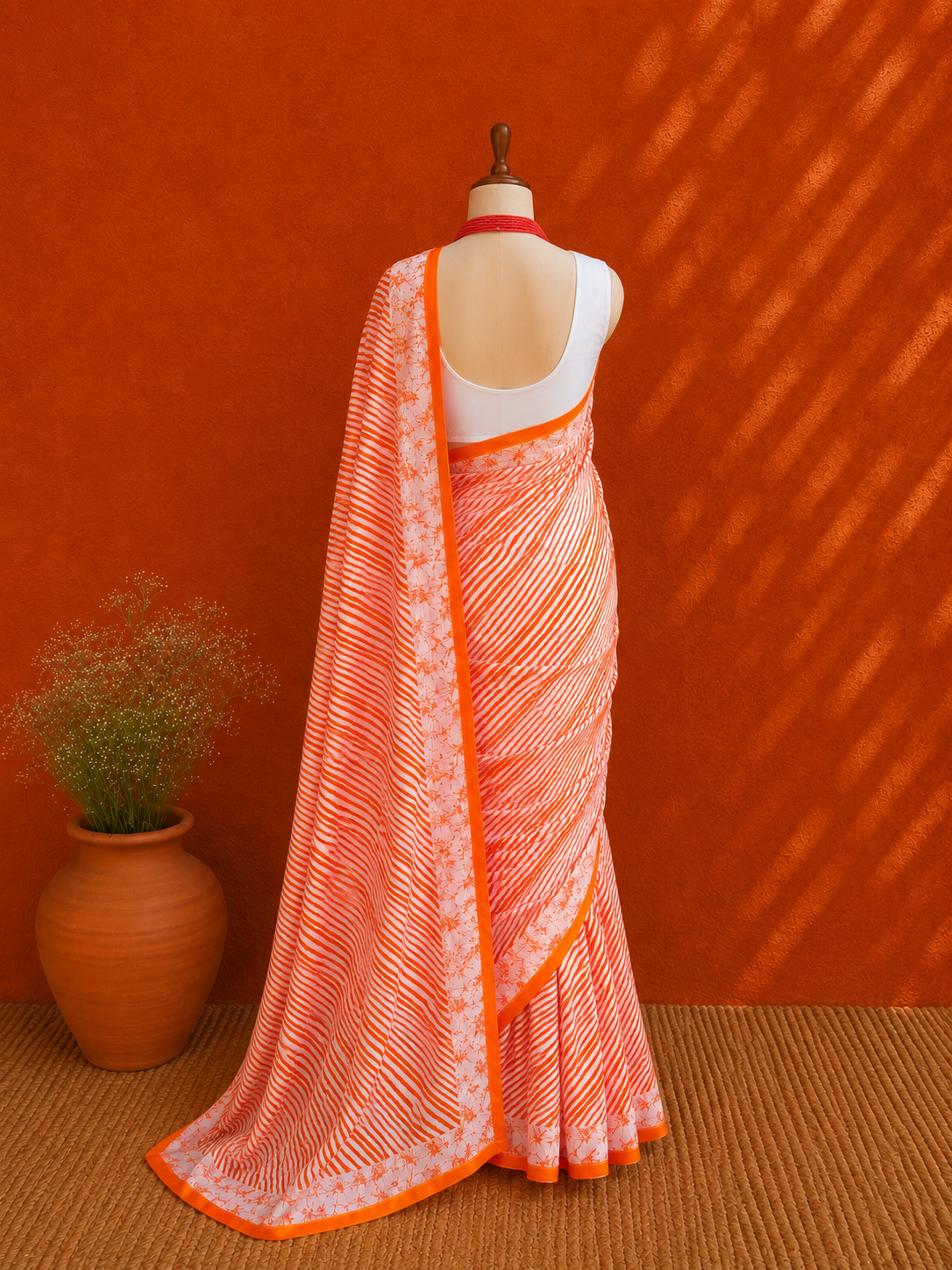 Orange Georgette Lehriya Sari