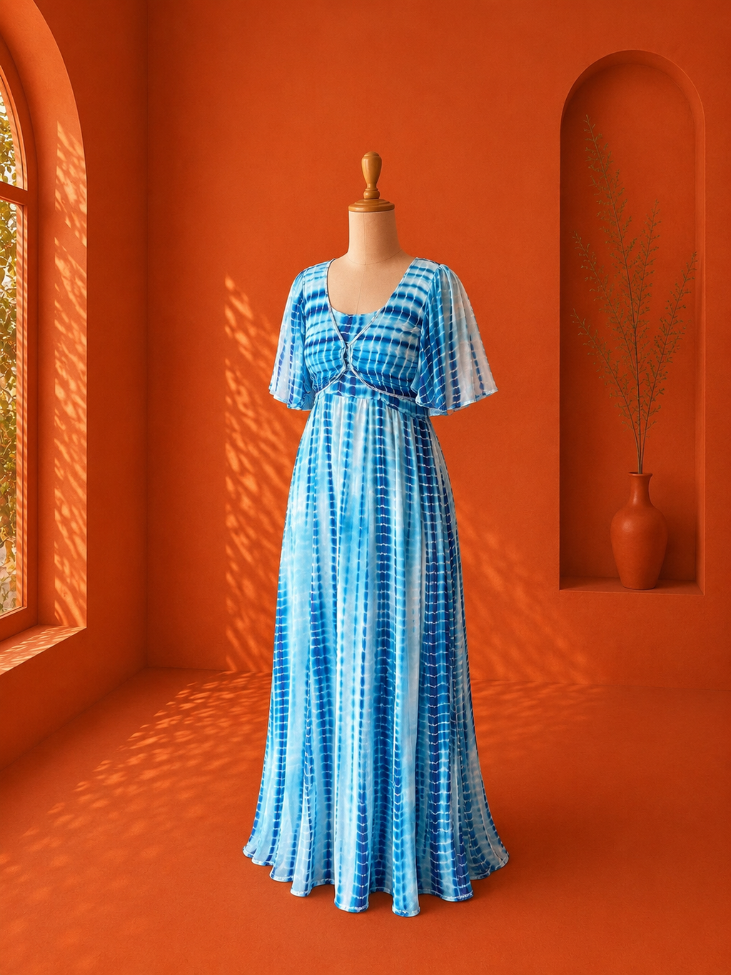 Blue Georgette Shibori Dress