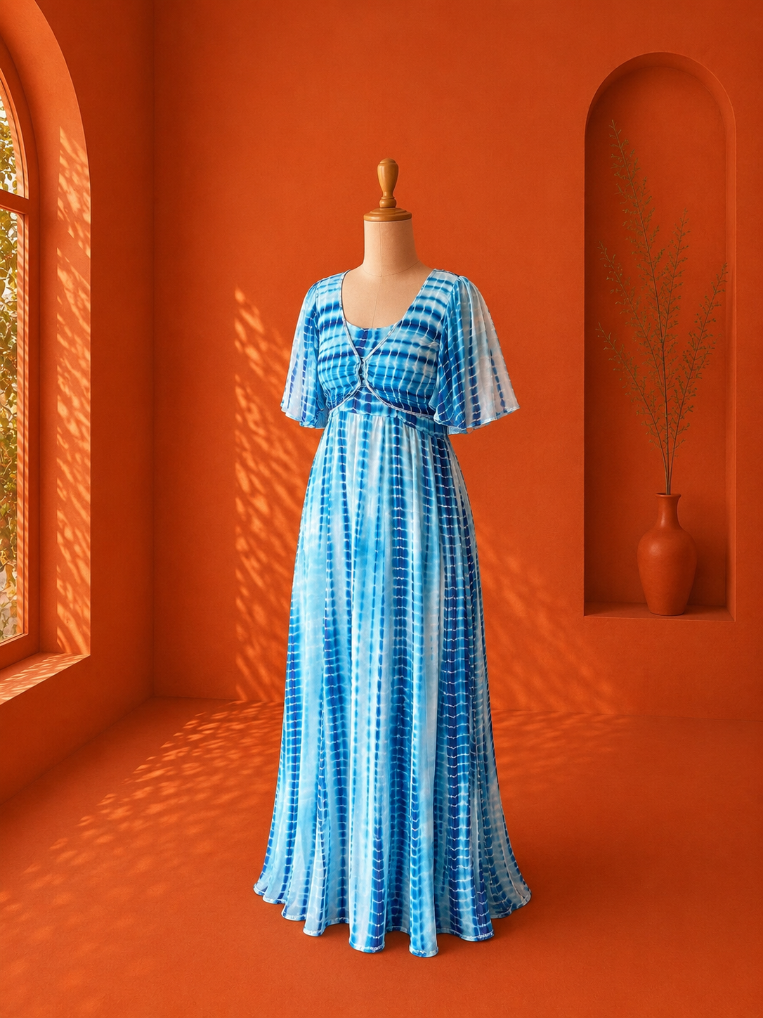 Blue Georgette Shibori Dress