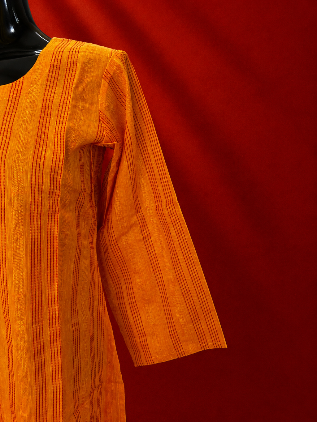 Orange Cotton Khadi Kurta
