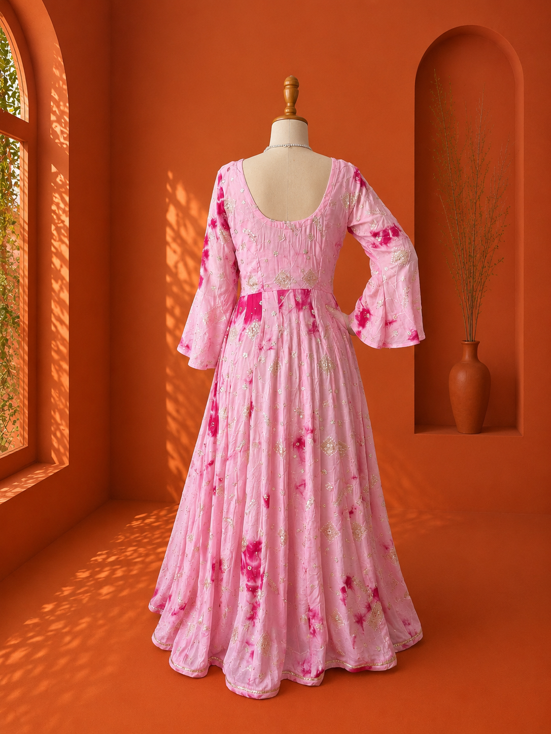 Pink Georgette Shibori Dress