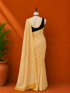 Yellow Printed  Georgette Sari