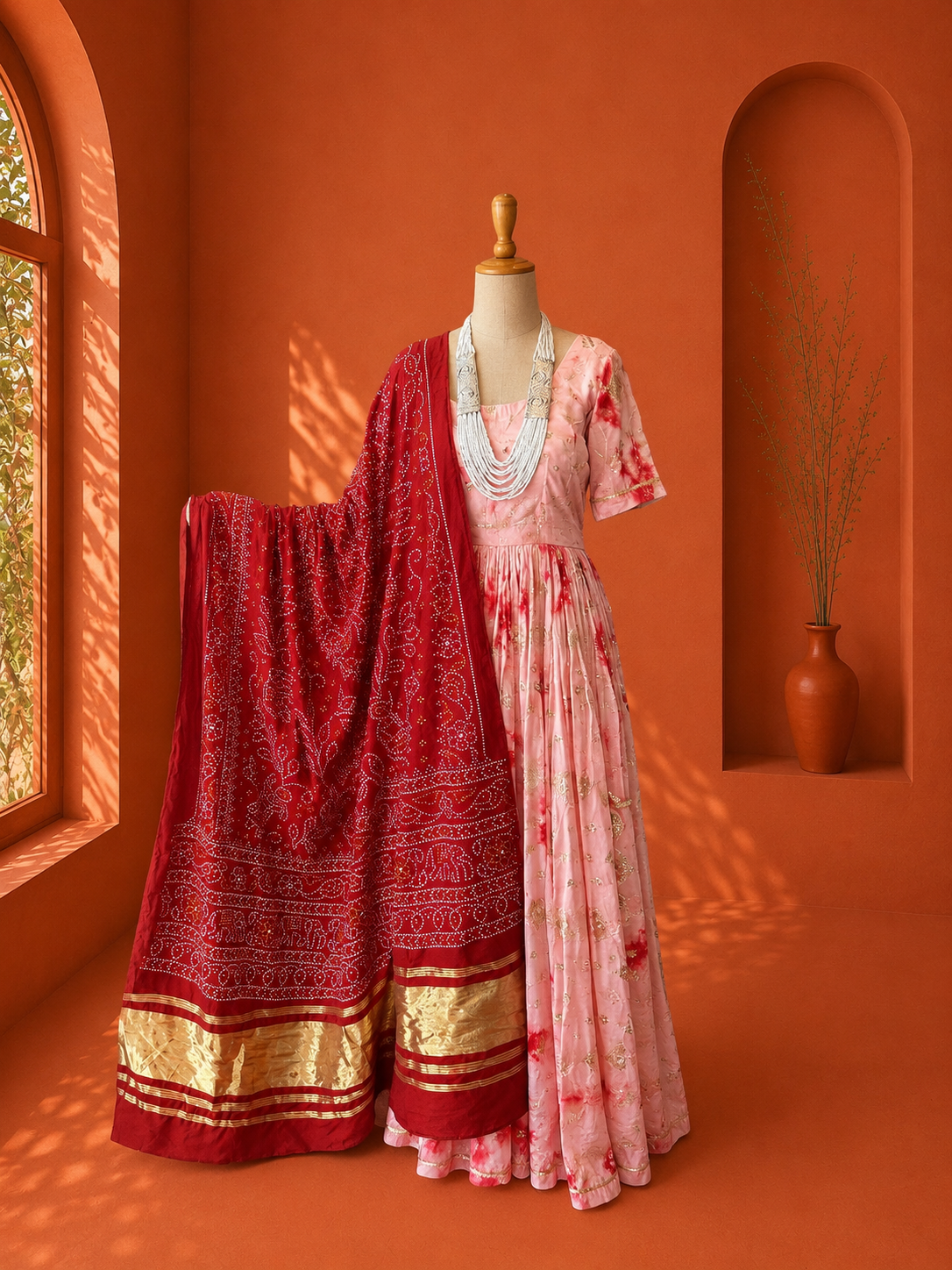 Red Georgette Shibori Lehanga