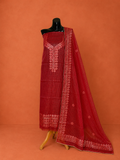 Red Kota Doria Embroidered 2 Pc Dress Material