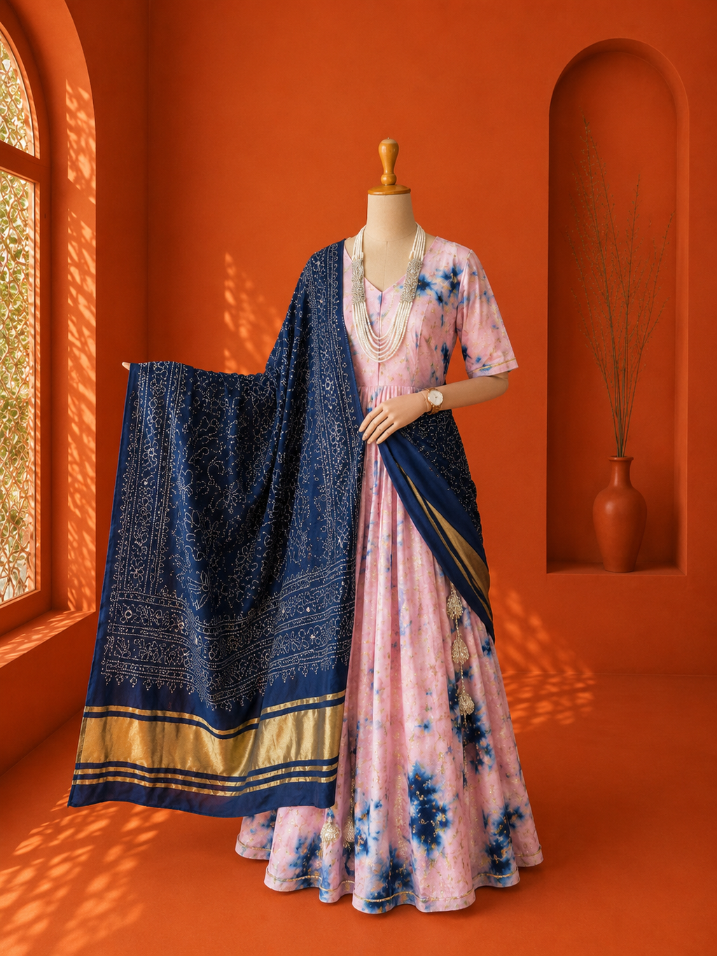Navy Blue Georgette Shibori Dress